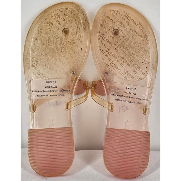 KARL LAGERFELD WYLDA WOMEN'S CRADLE PINK CRYSTAL LOGO CLEAR SANDAL SIZE 8M/38.5B - Picture 5 of 8